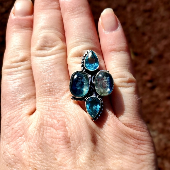 New Kyanite & Blue Topaz 925 Silver Ring. - Picture 2 of 5